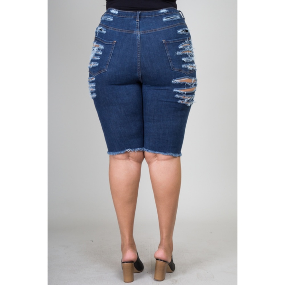 1x dark blue destroyed denim Bermuda shorts - Picture 3 of 6